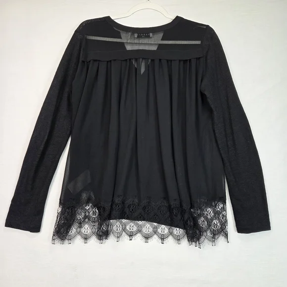 Sandro Paris Black Sheer Lace Hem Blouse Size 1 US S Linen Blend Long Sleeve - Picture 15 of 15